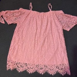 Pink lace cold shoulder top